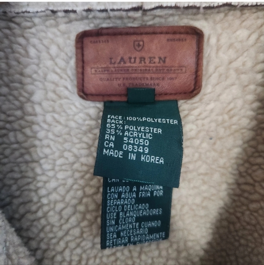 Lauren Ralph Lauren Vintage Sherpa Lined Brown Suede Coat Faux Size XL Winter - Picture 2 of 7